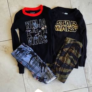 Gap pajamas and Children's Place pajamas in black and red size 6.  Long sleeve